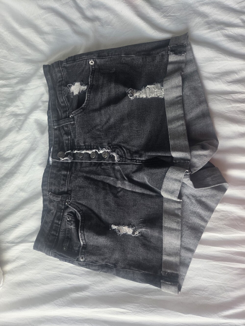Distressed Black Rolled-Hem Women's Denim Shorts